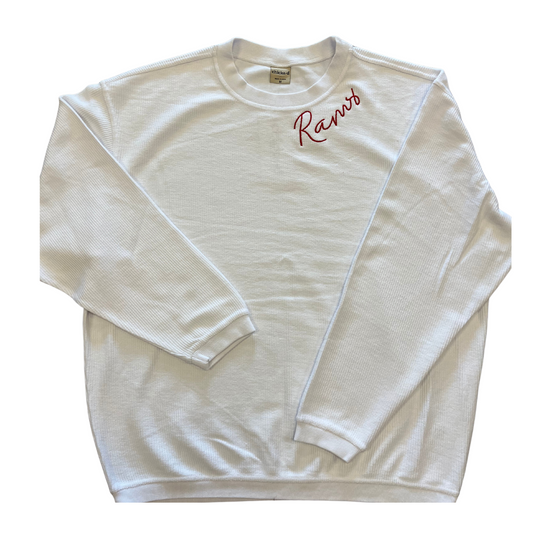 White Ribbed Crewneck with RAMS